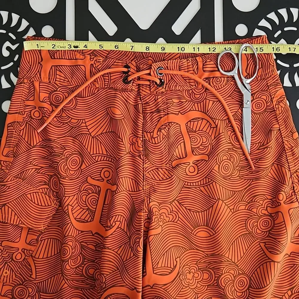 The North Face Board Shorts Swim Trunks Orange Anchors Waves Print‎ | Men's 32